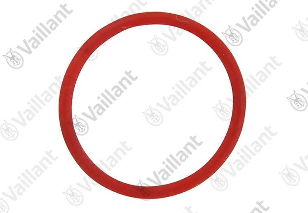 Runde rote Dichtung, die für Produkte der Marke Vaillant verwendet wird. Die Dichtung hat eine gleichmäßige Form und ist aus flexiblem Material gefertigt.